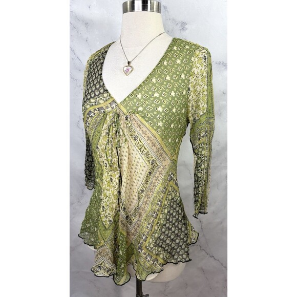 Vtg Y2K Babydoll Top Sz S Silk Mesh Whimsigoth Fairy Grunge Indie Sleaze Green - Picture 13 of 16